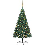 vidaXL Polovična novoletna jelka z LED lučkami in bučkami zelena 120cm | Shoptok.si