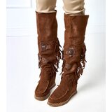 Gemre Dark caramel wedge boots with fringes Cascia | Shoptok.si