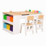  Детска Дървена Маса 3 в 1 GINGER HOME с 2 Столчета, Дъска за Рисуване, Органайзер и Ролка за Хартия, 109x60x55 см | shoptok.hr