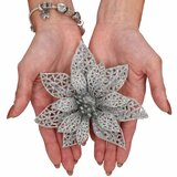  Božićni ukras “Božićna zvijezda” 11 × 11 cm, srebrna sa šljokicama | shoptok.hr