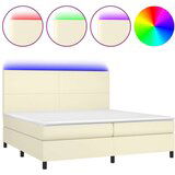  Box spring postelja z vzmetnico LED krem 200x200cm umetno usnje, (20851626) | Shoptok.si
