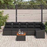 vidaXL 7-delni vrtni sofa set z blazinami črna poli ratan akacija | Shoptok.si