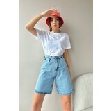 Trend Alaçatı Stili Women's Light Blue High Waist Wide Leg Bermuda Denim Shorts | Shoptok.si
