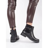 Shelvt Women's black ankle boots with a low-heeled buckle | ePonuda.com