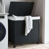 vidaXL Košara za rublje s kotačima crna 60 x 35 x 60 5 cm od ratana | shoptok.hr
