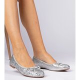 Gemre Silver women's glitter ballet flats with a bow Vellas | shoptok.hr