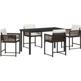 vidaXL 5-delni vrtni jedilni set z blazinami rjavega poli ratana | Shoptok.si