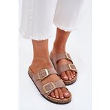 Boto Women's Slippers Made Of Eco Suede Golden Buckles Dark Beige Vorella | Shoptok.si