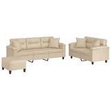 vidaXL Sedežna garnitura 3-delna z blazinami krem blago iz mikrovlaken | Shoptok.si