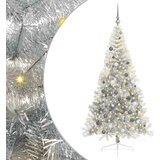 vidaXL Umjetna preddekorirana božićna jelka srebrna 210 cm PET | Shoptok.si