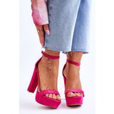 Boto Comfortable Suede Sandals On A High Heel Fuchsia Essence Cene
