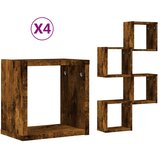 Police na zidu s policom 4 pcs Dimljeni hrast 26 x 15 x 26 cm | shoptok.hr
