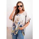 Kesi Włoski Women's cotton shirt with a floral pattern beige Cijene