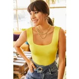 Olalook Women's Chick Yellow Thick Strap Summer Knitwear Blouse