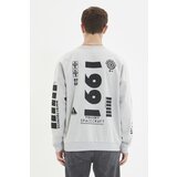 Trendyol Gray Back Printed Oversize/Wide Cut Fleece Sweatshirt Cene