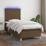  Krevet box spring s madracem LED tamnosmeđi 90x200 cm tkanina Cijene