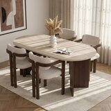 Hanah home trpezarijski set Meridia, ovalni sto i 4 stolice sa rukonaslonima, travertin, orah Milano i tamni orah, bela šenil tkanina | Eponuda.com