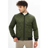 River Club Men's Khaki College Collar Waterproof And Windproof Quilted Patterned Fiber-Filled Coat.