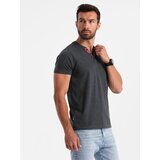 Ombre Men's t-shirt with unbuttoned round henley neckline - black | Eponuda.ba