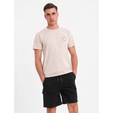 Ombre Men's printed cotton t-shirt with round neckline - beige | shoptok.hr