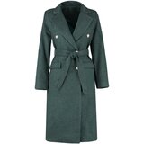 Trendyol Khaki Fitted Belted Gold Buttoned Long Wool Cashmere Coat | shoptok.hr