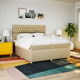  Krevet s oprugama i madracem krem 200 x 200 cm od tkanine | shoptok.hr