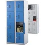 eurokraft basic Omara s predelki z zaklepanjem AMSTERDAM, 2 razdelka, širina 600 mm, 8 predelkov, cilindrična ključavnica, v celoti svetlo siva | Shoptok.si