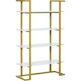 HOMCOM 4-stopenjska pokončna in večnamenska knjižna omara, MDF in jeklo, 92x35x152cm, bela in zlata, (20754115) Cene