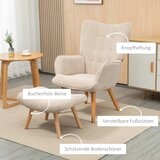  Namjenska fotelja s podnožjem naslonjač s izgledom korduroja fotelja s drvenim nogama za dnevni boravak bež | shoptok.hr
