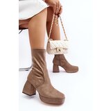 Boto Women's ankle boots with chunky heel and platform in dark beige Adelles | ePonuda.com