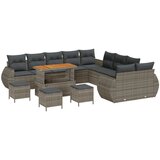 vidaXL 14-delni vrtni set sof z blazinami Sivi poli ratan akacija, 4-delni vrtni jedilni set z blazinami Sivi poli ratan akacija | Shoptok.si