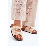 Boto Crochet Women's Slippers With Golden Buckles Beige Fenira | shoptok.hr