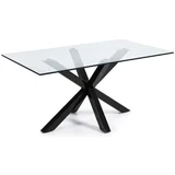 Kave Home blagovaonski stol sa staklenom pločom i crnim postoljem, 160 x 90 cm