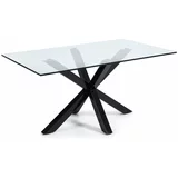 Kave Home Jedilna miza s stekleno ploščo in črnim podnožje, 160 x 90 cm