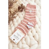 Kesi Women's warm striped socks with teddy bear, pink Cene