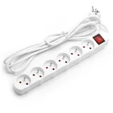 Produžni kabl sa prekidačem, 6 utičnica, 5 m, bela