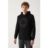 Avva Men's Black Hooded 3 Thread Fleece Inside Printed Standard Fit Regular Cut Sweatshirt