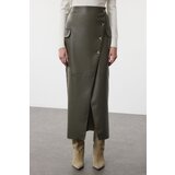 Trendyol Khaki Faux Leather Midi Woven Skirt | Eponuda.ba