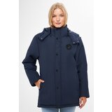 River Club Women's Navy Blue Camouflage Hooded Water And Windproof Winter Coat & Parka cene