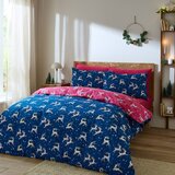 Their Nibs Rdeča/modra bombažna posteljnina za zakonsko posteljo 200x200 cm Christmas Reindeer – | Shoptok.si