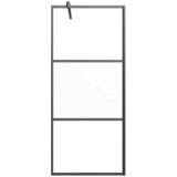 Pregrada za tuš 90 x 195 cm s napola mutnim staklom ESG crna | shoptok.hr