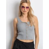 Fashion Hunters Šedý crop top s kravatou