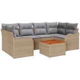 vidaXL 7-dijelni set vrtnih sofa s jastucima Bež Poli Ratan Akacija, Dvosjedna vrtna sofa s jastucima Bež Poli Ratan Cijene