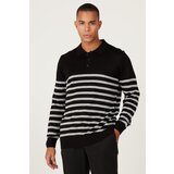 ALTINYILDIZ CLASSICS Men's Black-Anthracite Standard Fit Regular Fit Polo Neck Striped Knitwear Sweater cene