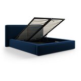 Cosmopolitan Design Tamno plavi baršunasti tapecirani bračni krevet s prostorom za odlaganje s podnicom 200x200 cm Arendal – | shoptok.hr