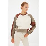 Trendyol Khaki Color Block Basic Knitted Sweatshirt Cene