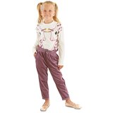 Denokids Twin Giraffe Girls Ecru T-shirt, Velvet Pants Suit Cene'.'