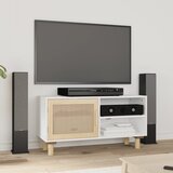 Maison Chic TV omarica - TV stojalo - Televizijska omarica bela 80x30x40 cm trdna borovina in naravni ratan, (21700563) | Shoptok.si