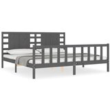The Living Store Posteljni okvir z vzglavjem siv 200x200 cm trden les - Posteljni Okvir, (21526443) | Shoptok.si