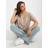 Fashion Hunters Beige loose basic blouse with buttons Cene